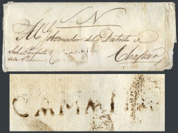 Circa 1840, Official Folded Cover With Straightline Black CAMANA Mark, Rare! - Pérou