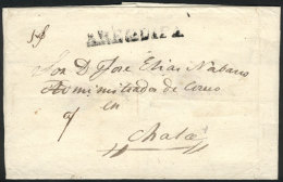 Circa 1840, Official Folded Cover Sent To Chala, With Straightline Black AREQUIPA Mark, VF Quality! - Pérou