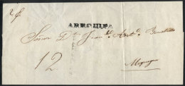 Circa 1840, Official Folded Cover Sent To Moquegua, With Straightline Black AREQUIPA Mark, VF Quality! - Peru