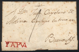 Circa 1800, Undated Folded Cover Sent To Buenos Aires, With The Very Rare YTAPUA Mark In Red Perfectly Applied,... - Paraguay