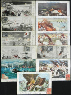 11 Old Postcards, Illustrated With Battle Scenes, Some With Defects, Others Of VF Quality, Good Lot! - Autres & Non Classés