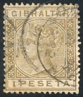 Sc.36, 1889 1Pta. Bistre, Used, VF, Catalog Value US$92+ - Gibraltar