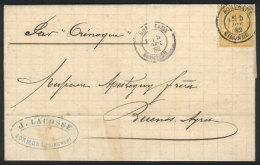 Entire Letter Sent From Lormont To Buenos Aires On 5/DE/1882 By Steamer 'Orenoque', Franked With 25c., VF Quality! - Other & Unclassified