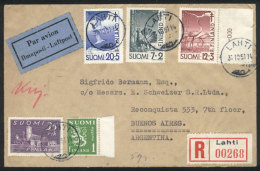 Registered Airmail Cover Sent From Lahti To Argentina On 31/OC/1951 With Very Good Postage: Sc.B107/9 (birds) +... - Sonstige & Ohne Zuordnung