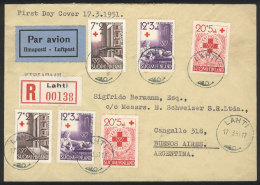 Registered Airmail Cover Franked By Sc.B104/6 X2 (Red Cross), Sent From Lahti To Argentina On 17/MAR/1951 (first... - Other & Unclassified