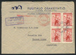 Airmail Cover Sent From Helsinki To Argentina On 18/JUL/1946, Franked With Block Of 4 Of Sc.B76, VF Quality! - Otros & Sin Clasificación