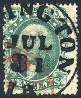 1857/61 Washington 10c. Green, Perforation 15½, With Double Cancellation, VF Quality! - Used Stamps