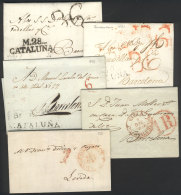 5 Folded Covers Or Letters Of Years 1818 To 1851, All With Interesting Postal Marks Of CATALUÑA, Excellent... - Autres & Non Classés