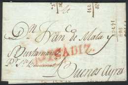 Circa 1780: Undated Folded Cover Sent To Buenos Aires, With Red "CADIZ" And "3 P." Markings, Very Nice! - Sonstige & Ohne Zuordnung