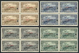 Sc.C31/38, 1937 Puntarenas Expo (airplane, Ship), Compl. Set Of 4 Values In Blocks Of 4 With SPECIMEN Overprint And... - Costa Rica