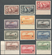 Sc.C15/C27 (without C24), 1934 Airplane And Allegory Of Flight, 12 Values Of The Set Of 13 (1C. Missing) With... - Costa Rica