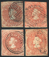 4 Columbus Stamps Of 5c. (including Different Printings), With 3 Margins, And One With Minor Defects. - Chile