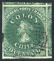 Sc.13, 1862 Colombus 20c. Green, Fantastic Example Of Large To Enormous Margins (with Parts Of 5 Neighboring... - Chili