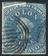 Sc.12, 1862 Colombus 10c. Blue, With Very Nice PAPER FOLD At Top Left, Very Notable, Rare! - Chili