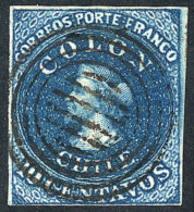 Sc.10, 1856/62 Colombus 10c. Blue, 4 Margins, VF Quality, Catalog Value US$40. - Chile
