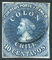 Sc.10, 1856 10c. Blue, 4 Wide Margins, Excellent Quality! - Chili