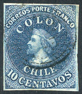 Sc.10, 1856 10c. Blue, 4 Wide Margins, Excellent Quality! - Chile