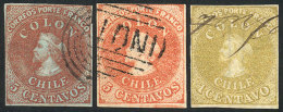 Yvert 4 + 5 + 7, Used (the Latter With Fiscal Pen Cancel), 4 Margins, Fine To VF Quality! - Chili