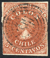 Sc.7, 1854 Colombus 5c. Lithographed, Used, 4 Complete Margins, Very Nice Example, Catalog Value US$300. - Chile