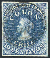 Sc.6, 1854 Colombus 10c. Blue, Printed By Desmadryl, 4 Wide Margins, VF Quality, Catalog Value US$150. - Chili