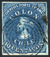 Sc.2, 1853 Colombus 10c. Dark Blue, London Printing, Immense Margins, Tiny Thin On Back (barely Visible), Superb... - Chili