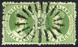 Sc.20, 1865 6p. Yellow-green With Perforation 13, Pair Of Great Quality! - Neufs