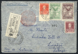 ZEPPELIN FLIGHT: Registered Airmail Cover Sent From Buenos Aires To LATVIA On 27/JUN/1934 Franked With 1.35P., With... - Autres & Non Classés