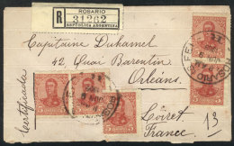 Registered Cover Sent From Rosario To France On 9/JUN/1909 Franked With 5x 5c. San Martín In Oval (total... - Autres & Non Classés