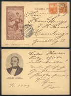 5c. Postal Card Illustrated On Back: 'Pedro Díaz Colodrero, Delegate For Corrientes' + 3c. Liberty X2 (total... - Sonstige & Ohne Zuordnung