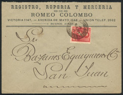 Cover With Advertising Printed Head ("Clothes And Haberdashery Store Of Romeo Colombo, Buenos Aires"), Sent To San... - Sonstige & Ohne Zuordnung