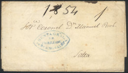 Folded Cover Sent To Salta In 1854, With Blue Oval "RENTA GENERAL DE CORREOS DE BUENOS AIRES" And Manuscript "1",... - Préphilatélie