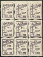 Seal For Telegrams Of The Telégrafo Del F.N.G.B.M., Beautiful Block Of 9, VF And Rare! - Telegraphenmarken