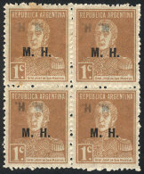 GJ.250a, Block Of 4 With Variety: DOUBLE OVERPRINT, One Inverted. A Very Rare Block, One Stamp Stained (the Rest Of... - Service