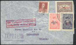 GJ.720/722, 1932 Zeppelin, Complete Set Of 3 Values + 30c. San Martín, On Cover Sent By ZEPPELIN To SPAIN On... - Luftpost