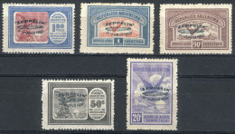 GJ.665/669, 1930 Zeppelin With GREEN Overprint, Complete Set Of 5 Mint Value, VF Quality, Catalog Value US$700. - Poste Aérienne