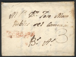 Folded Cover With Letter Included, Sent From CÓRDOBA To Buenos Aires On 16/AU/1817, Red Straightline... - Autres & Non Classés