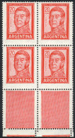 GJ.1310CJ, San Martín 20P. Typographed, Printed On Chalky Paper, Block Of 4 With 2 Extremely Rare Decorated... - Autres & Non Classés