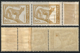 GJ.1126, 50c. Puma, Pair On JOINT PAPER Variety (end-of-roll Splice), With A Stain Spot On Gum, Else VF! - Other & Unclassified