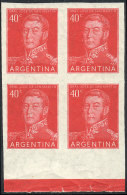 GJ.1041P, 1954/7 40c. San Martín, IMPERFORATE BLOCK OF 4, Unmounted, Excellent Quality, Catalog Value US$40. - Other & Unclassified