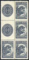 GJ.884CZ + 884A, 1942/52 20c. Bull, Block Of 4 Stamps And 2 Labels, Very Nice, Catalog Value US$150+ - Autres & Non Classés