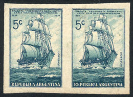 GJ.822, 1939 Frigate Sarmiento, PROOF In The Issued Color, Imperforate Pair On Special Paper For Specimens, Rare! - Other & Unclassified