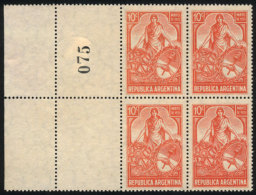 GJ.733CZ, Block Of 4 With Labels At Left And Plate Number, Mint No Gum, VF, Catalog Value US$70 - Sonstige & Ohne Zuordnung