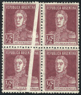 GJ.594, 1924 ½c. San Martín W/o Period, Block Of 4 With Notable PAPER FOLD, Fantastic, Excellent... - Other & Unclassified