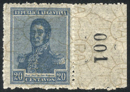 GJ.561, 1922 20c. San Martín With RA Watermark Printed On Front, With Sheet Number And 001 Plate Number,... - Sonstige & Ohne Zuordnung