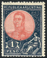 GJ.299A, 1908 San Martín In Oval 1P. INDIGO BLUE And Rose, Mint Lightly Hinged, Very Fresh, Rare! - Autres & Non Classés