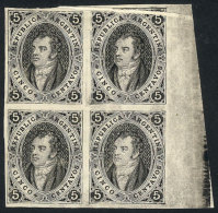 Official Reprint Made By Cia. Sudamericana De Billetes De Banco In 1888, Block Of 4 In Black With VARIETY: Top... - Sonstige & Ohne Zuordnung