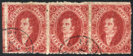 GJ.26, 5th Printing, Beautiful Used Strip Of 3 (the Stamp In The Center With Minor Defect), Very Nice And... - Used Stamps