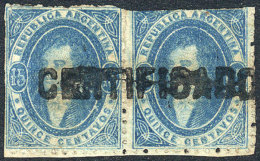 GJ.24, Beautiful Pair With Straightline CERTIFICADO Cancel, Very Nice! - Used Stamps