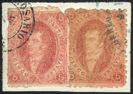 GJ.20 + 25, Fragment With Combination Of 2 Rivadavias From DIFFERENT PRINTINGS (3rd And 4th Printing), Used In... - Gebruikt