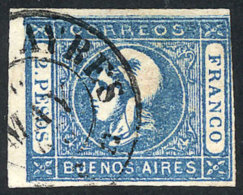 GJ.22d, 1862 2P. Blue Worn Impression, WITH Lacroix Freres Watermark, Small Thin On Back In The Hinge Area, Rare,... - Buenos Aires (1858-1864)